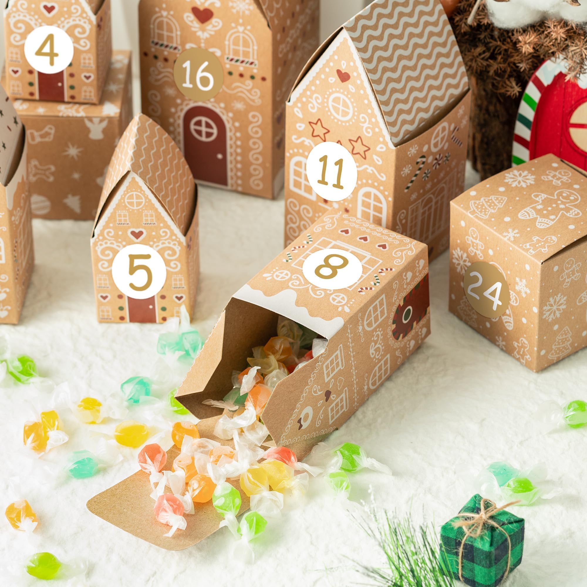 AsodSway Christmas Advent Calendar Boxes - 28P Christmas Candies Treats Boxes Empty Advent Calendar Boxes to Fill 24 Days Xmas A